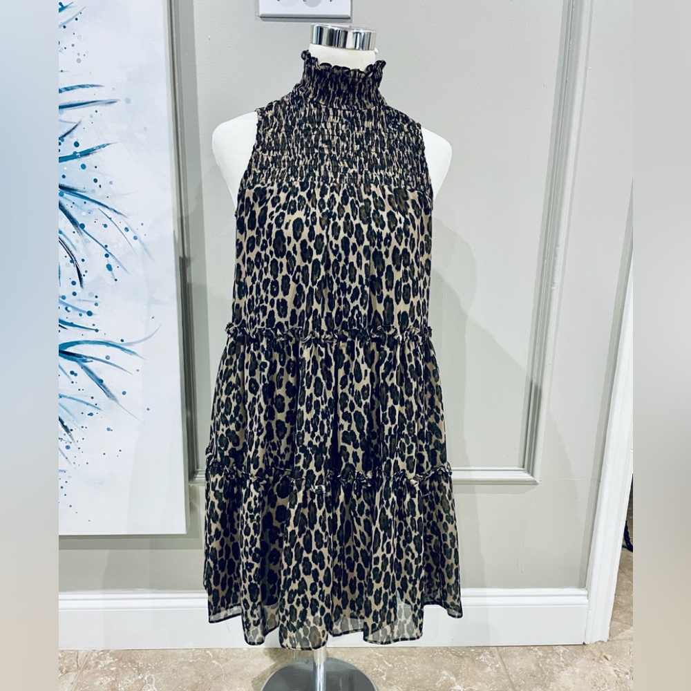 (SOLD) LN! JUST TAYLOR LEOPARD ANIMAL PRINT TIERED DRESS